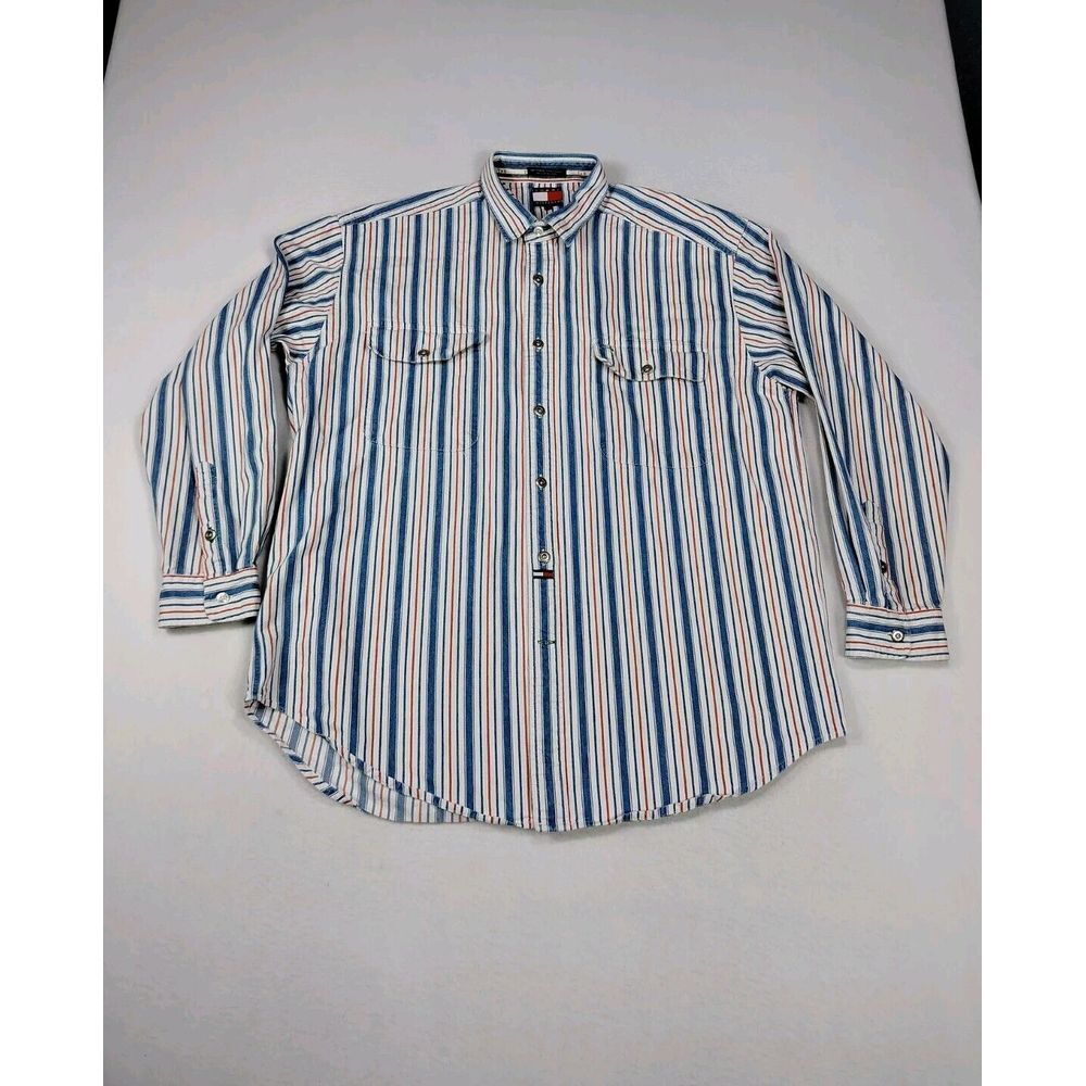 Tommy Hilfiger Shirt Men's LG Multicolor Vintage Striped Westerncore Cowboycore